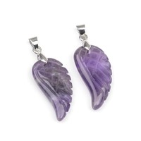 Pendentif en pierre naturelle Œil de tigre Améthyste Amazonite Cristal Double face sculpté Aile d'ange Plume Pendentifs pour hommes et femmes