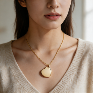 Collana con Ciondolo a <span class=keywords><strong>Cuore</strong></span> Personalizzabile in Acciaio Inossidabile Placcato Oro 18K, Gioiello d'Amore Personalizzato per Regalo - Product Image 1