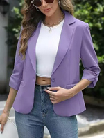 Blazer décontracté pour femme avec broderie artisanale unie, infroissable, manches froncées et bouton unique – Collection Automne