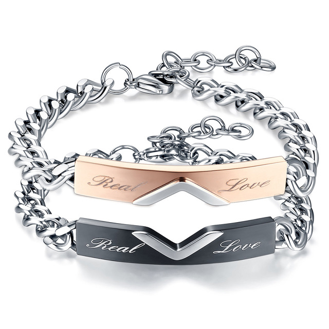 Bestone 2023 Gifts Stainless Steel Heart Chain Lovers Pair Couple Bracelet Smart Bracelets Valentines Days