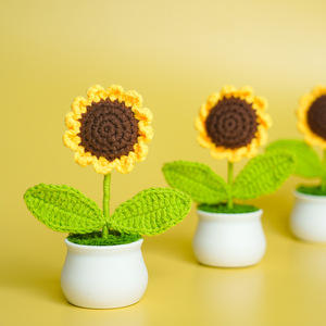Sunflower Artificial Plant Handmade Crochet Potted Flower Modern Home Decor <b>Wedding</b> <b>Props</b> - Product Image 3