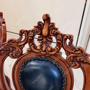 Lüks klasik amerikan tarzı ülke mermer masa ahşap yuvarlak yemek masası 6 sandalye ile - Product Image 5
