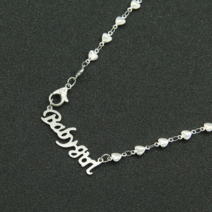 Collar con colgante de corazón de melocotón, cadena de acero inoxidable estilo hipster con letra, Tanjing - Product Image 3