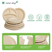 Assiette en bagasse biodégradable et écologique personnalisée de 6 pouces, 7 pouces, 8 pouces, 9 pouces, 10 pouces, 3 compartiments, jetable, compatible micro-ondes