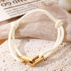 Customized Engraved characters Stainless steel Adjustable Cord double ring Lock Clasp Braided Couple <b>bracelets</b> - Product Image 6