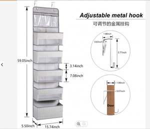 Sac de rangement suspendu à cinq couches en tissu non tissé gris sérigraphié, pliable, avec fenêtre en maille pour porte arrière - Product Image 2