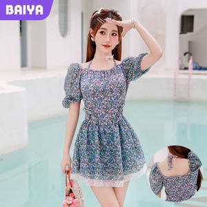 Maillot de bain une pièce pour femmes, imprimé floral, en dentelle, sans bretelles, UPF50+, pour les vacances à la plage - Product Image 4