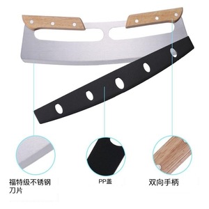 Cortador de <span class=keywords><strong>Pizza</strong></span> y Cuchillo con Hoja de Media <span class=keywords><strong>Luna</strong></span> y Mango de Madera, Diseño de Balancín para Hornear y Cortar Fideos, Directo de Fábrica - Product Image 2