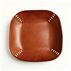 Plateau en cuir pleine fleur véritable fait main, forme rectangulaire, décoration d'intérieur classique, boîte à bijoux, organisateur de bureau, style vintage - Product Image 1