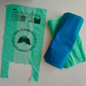 Custom Logo Cassava Trash Compostable Biodegradable <b>PLA</b>/PBAT Supermarket Poop Bag Printed Plastic Grocery Bag with Vest Handle - Product Image 4