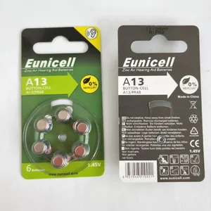 A13 PR48 1.4V zinc air coin cell battery Mercury free for hearing aid products