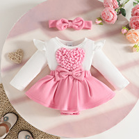 Robe à manches longues en polyester pour bébé fille 0-1 an, motif cœur 3D, avec bandeau, collection automne-hiver 2026