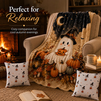 Ensemble de couvertures fantômes mignonnes pour Halloween, en flanelle douce et 2 housses de coussin, décoration de maison pour les fêtes, pour canapé, lit