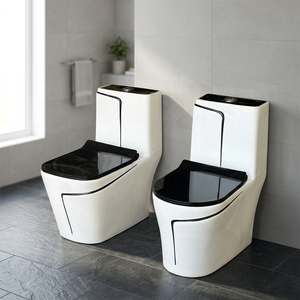 Modern Ceramic One-Piece Water Closet Toilet with Black Decorative Lines - S/P Trap, Made in China, Bathroom Sanitary Wares WC - Product Image 1