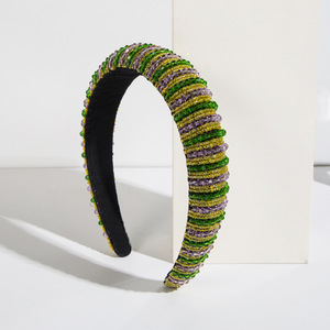 Mardi Gras Bandeau Perlé Violet Vert Jaune Cristal Tressé Bandeaux Rembourrés Carnaval Célébration Chapeaux Accessoires De Cheveux - Product Image 4