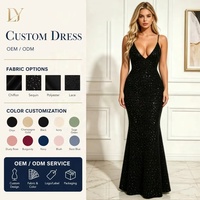 Robes de soirée noires à sequins, col en V profond, style sirène, scintillantes, longueur ras du sol, pour bal de promo et soirées formelles 2026