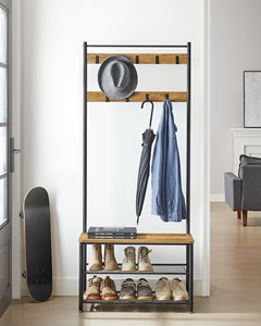 Floor Standing Coat <b>Rack</b> Entryway Storage <b>Rack</b> with Unique Double Hooks Metal Wooden Coat <b>Rack</b> Shoe <b>Bench</b> - Product Image 4