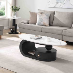 Ensemble <span class=keywords><strong>de</strong></span> 2 tables basses modernes pour salon, <span class=keywords><strong>table</strong></span> ovale et <span class=keywords><strong>table</strong></span> ronde - Product Image 6