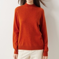 Pull col roulé pour femme en mélange de cachemire et de laine (30 % cachemire), sans coutures, avec bordure côtelée, manches longues, tricoté