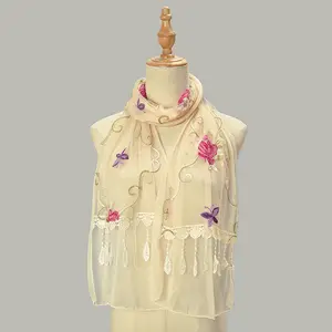 HZW-24026 New Design Silk Woolen Feel Embroidered Scarf High End Wool Blend Elegant Long Wedding Shawl Scarves