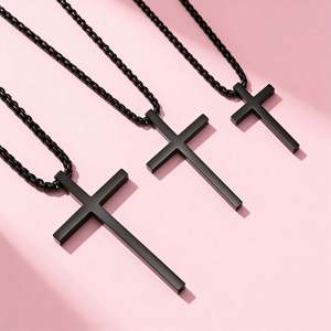 高光沢でおしゃれな金メッキのリンクチェーン、3サイズ3色展開、ステンレス製のキリスト教十字架ペンダントネックレス - Product Image 2