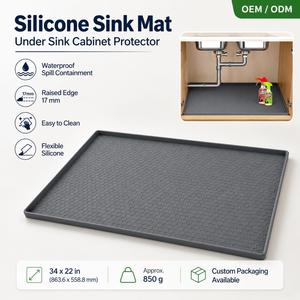 Tapis de protection en silicone pour évier sous armoire 34x22 po gris, imperméable et anti-fuite, pour rangement de cuisine - Product Image 2