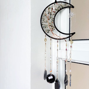 Décoration suspendue attrape-soleil en forme <span class=keywords><strong>de</strong></span> lune avec copeaux <span class=keywords><strong>de</strong></span> cristal et pierres <span class=keywords><strong>semi</strong></span>-précieuses, <span class=keywords><strong>arbre</strong></span> <span class=keywords><strong>de</strong></span> <span class=keywords><strong>vie</strong></span> 7 chakras - Product Image 4