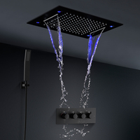 Ensemble de douche intelligent thermostatique moderne noir mat en SUS304 avec LED, pluie et cascade pour salle de bain