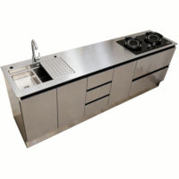 Table de travail en acier inoxydable pour cuisine professionnelle avec évier, armoire et tiroirs de rangement pour hôtel, restaurant, cantine