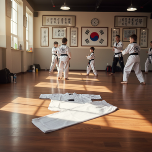 Uniforme de Taekwondo Dobok de 8oz de Polialgodón para Verano (manga corta) Blanco con Cuello en V Unisex Marca OEM Logotipo Personalizado con Pantalón - Product Image 3