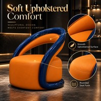 Fauteuil Lounge Rond de Luxe en Cuir Orange et Fibre de Carbone pour Salon et Zone Club, Idéal pour Salon, Présentoir de Salle d'Exposition