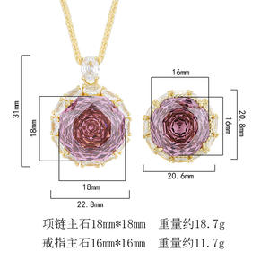 XILIANGFEIZI Perhiasan Baru yang Populer Set Kalung Liontin Emas Mewah Berlapis Emas dengan Cincin 18-16m - Product Image 3