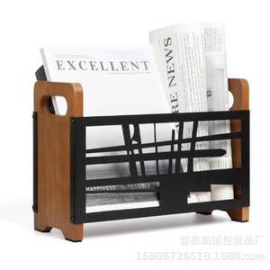 Wooden And Iron Combined Desktop <b>File</b> <b>Tray</b> For Documents Storage Single Layer Shelf Office Organizing Rack - Product Image 1