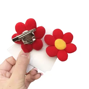 Wholesale small red flower Brooch Fluffy Stuffed Hair Clip Decorative Hair Clothes Matching Stuffed Plush Animal Brooch Custom