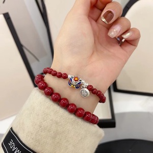 Pulsera de Cinabrio Natural con Diseño de Danza del León, Plata Pura 999, Estilo Chino, Amuleto de la Suerte, Joyería Unisex para Regalo - Product Image 5