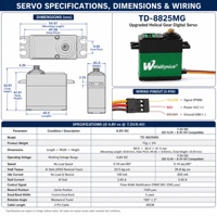 Moteur servo numérique à engrenages hélicoïdaux TD-8825MG TD-8820MG 20KG 25KG 23.5-26.8kg.cm pour voiture RC 1/8 1/10, cardan et bras robotique