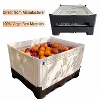 Conteneur de palette en plastique robuste et réutilisable pour fruits et fruits de mer, avec renfort en grille, boîte en plastique empilable