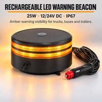 Balise d'avertissement LED rechargeable 25W, double rangée, 360°, ambre °   Lampe stroboscopique étanche IP67 12-24V pour véhicules commerciaux