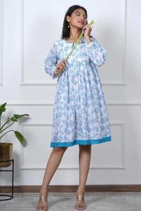 Versátil vestido de algodón de manga larga Handblock estampado tejido ideal para viajes clima de transición capas venta India - Product Image 2