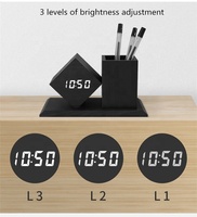 Porte-stylo en bois pour bureau d'étudiant, réveil numérique avec affichage de la date et de la température