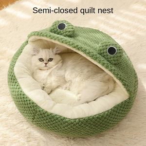 Nouveau Nid d'hiver chaud pour animaux de compagnie, série grenouille, en feutre de velours, écologique, pour chats et chiens, vente en gros - Product Image 2