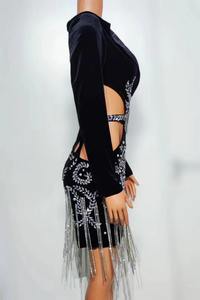 Gaun Pesta Wanita AD2143 Model Terbaru, Bordir Manik-Manik, Bahan Beludru Hitam, Panjang Selutut, Model Empire Waist, Warna Hitam Seksi - Product Image 3