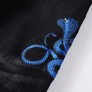 Pantalones vaqueros informales de estilo recto para hombre, parche bordado en los pies, estilo callejero 3D, marca vaquera lavada de talla grande para hombre - Product Image 4