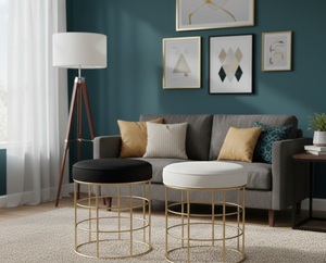 Taburetes y Otomanas Minimalistas, Muebles Cómodos con Asientos Tapizados y Reposapiés para Sala de Estar, Dormitorio, Salón y Uso en Hoteles - Product Image 2