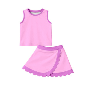 GSSO3737 Ensemble d'été personnalisé pour petite fille, imprimé fleurs violettes et nœuds, tenue d'été pour enfant, vêtements à manches courtes pour fille, ensemble festonné - Product Image 6