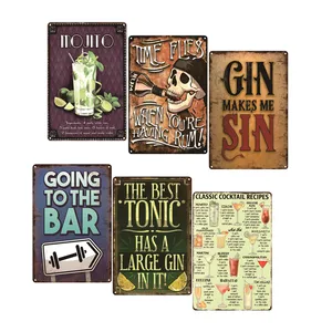 Panneaux en métal pour bière, vin, <span class=keywords><strong>cocktail</strong></span>, rhum, décoration de bar, fête, panneaux en étain vintage, décoration murale pour club, maison, peinture, <span class=keywords><strong>plaque</strong></span>, affiche de gin - Product Image 1