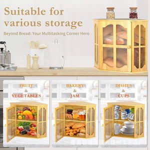 Boîte à pain en bambou, armoire d'angle, couleur bois naturel, avec compartiments, rangement pour comptoir de cuisine, LKS - Product Image 4