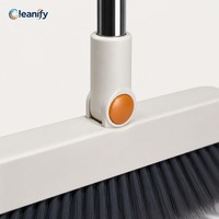 Ensemble balai et pelle 4-en-1 en PP avec raclette, poils souples en PET, manche en acier inoxydable, outil de nettoyage des sols domestiques