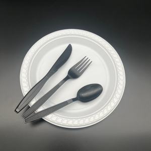 Ensemble de couverts jetables en plastique PP noir de poids moyen, couteau, cuillère, fourchette <span class=keywords><strong>pour</strong></span> anniversaire, Halloween, fête de naissance - Product Image 6