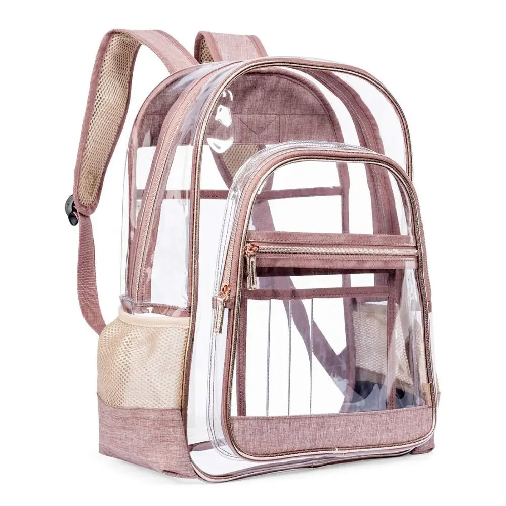 2019 फैशन लेडी लड़की बड़े क्षमता गुलाबी स्पष्ट पारदर्शी पीवीसी बैग स्कूल बैग रूकसाक